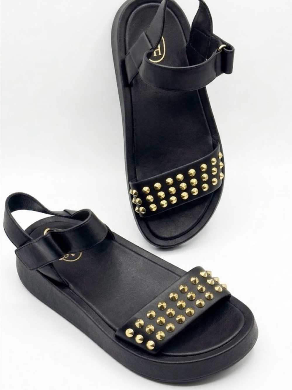 Ash “Vera” Black Leather Sandals with Gold Studs Platform - 6 (36)